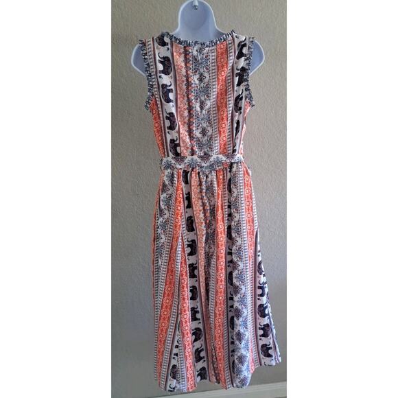 eShakti Wayward Fancies Dress Womens Sz 8 M Crepe Elephant Orange Sleeveless - Picture 7 of 13